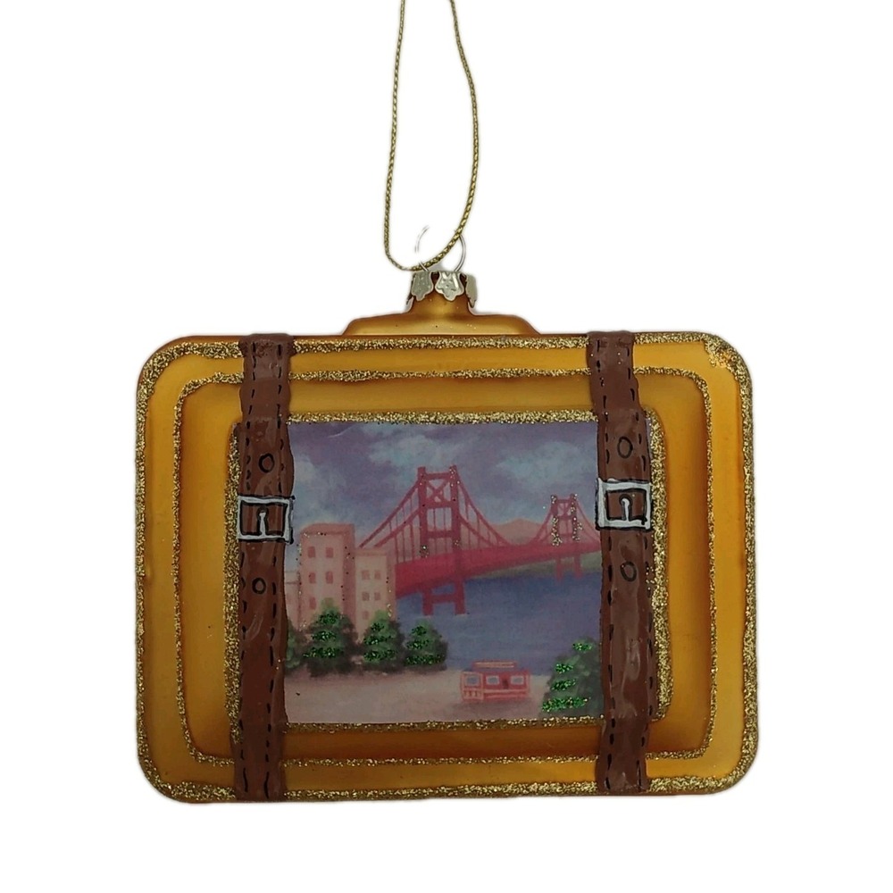 Nordstrom San Francisco GG Bridge Travel Suitcase Hand Blown Glass Ornament